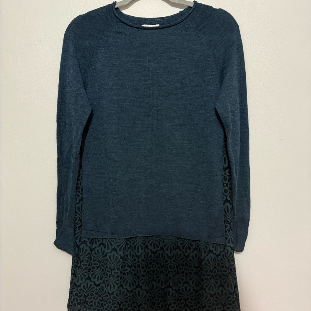 Wrap London Teal Mixed Media Tunic Dress Knit Lace Size M